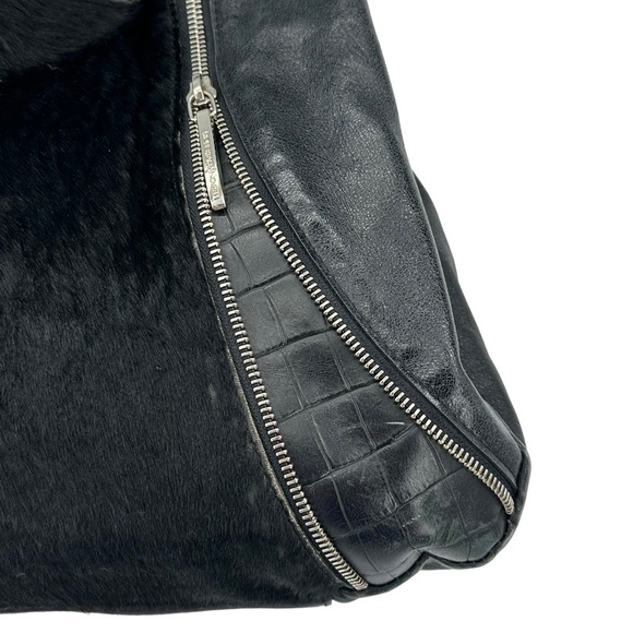 Roberta Gandolfi Black Leather & Calf Hair Hobo Bag Embossed Reptile & Zippers - Picture 3 of 10